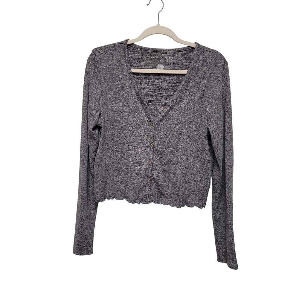 American Eagle Gray Soft Sweater Top Large Long Sleeve Y2K Balletcore Coquette